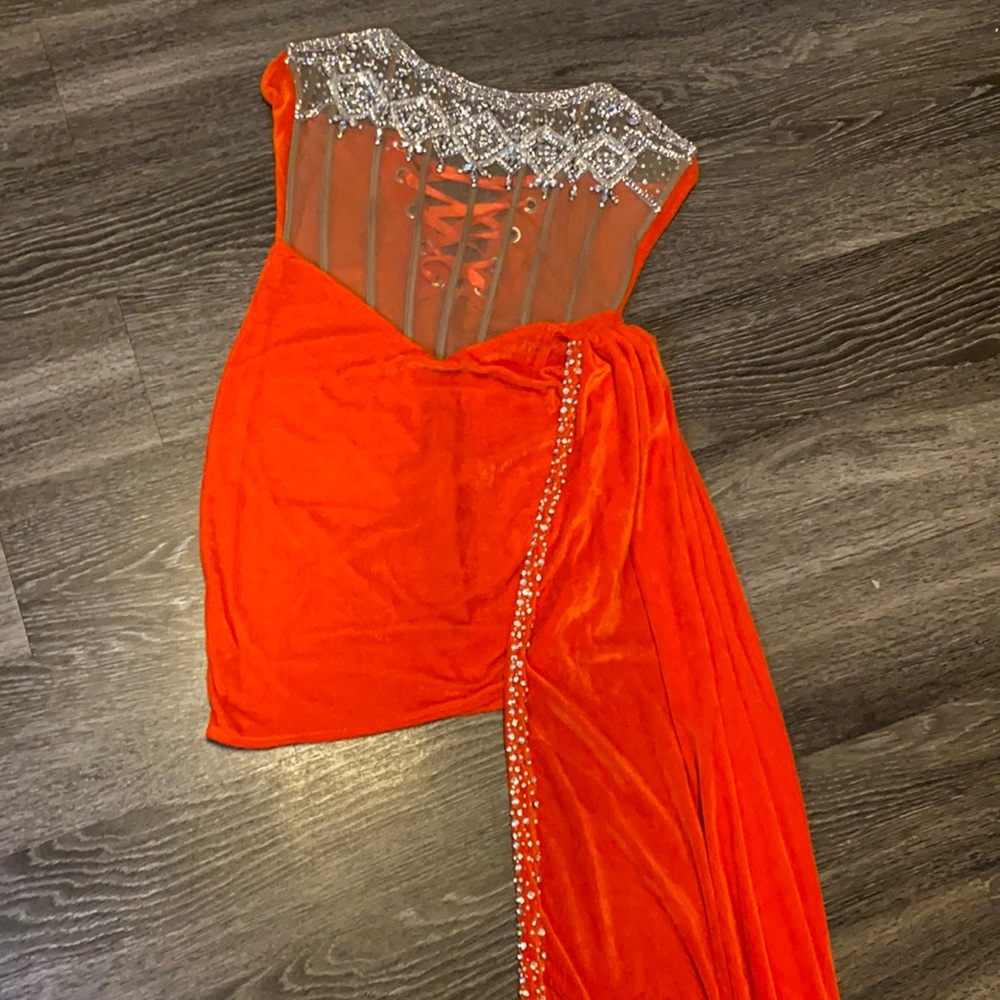 Ken White Orange & nude Crystal Mesh Dress